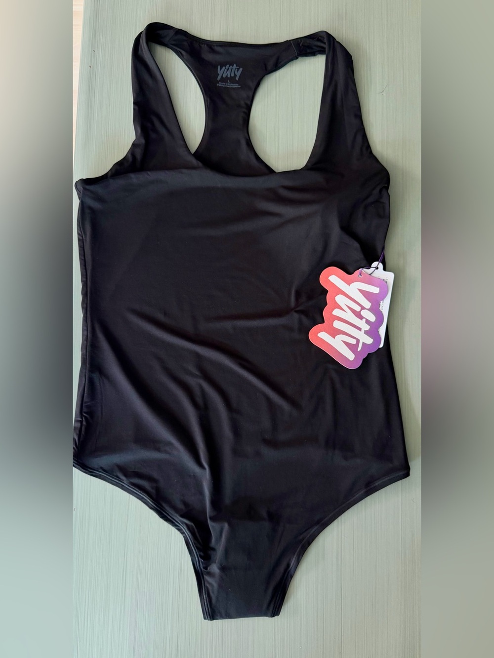 Yitty Stretchy Fit Racerback Thong Bodysuit Iconic Black Size L NWT